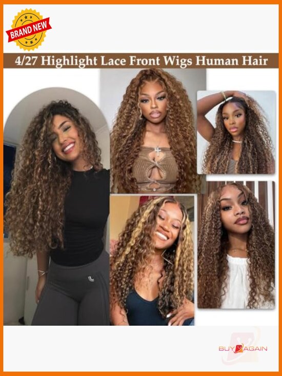 30 Inch 13x6 Highlight Wig Human Hair 200% Density Deep Curly Lace Front Wig main image 3